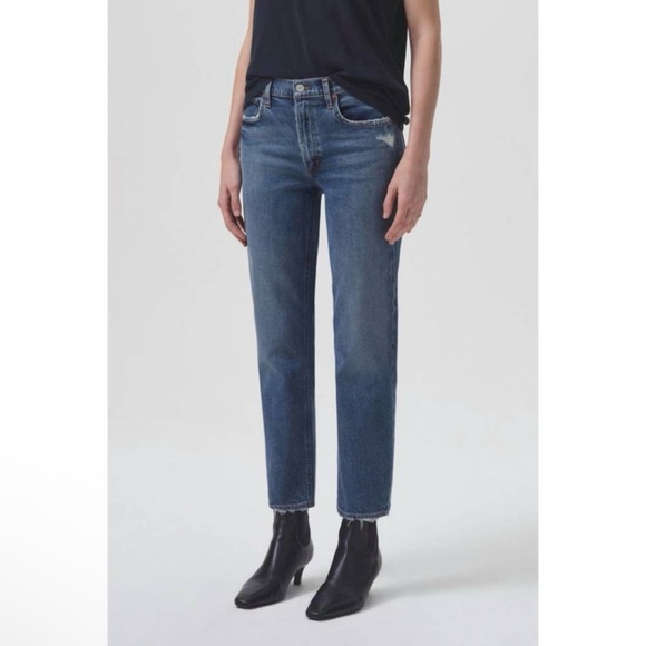 Agolde Kye Mid Rise Straight Crop Jean Distressed Stretch Denim Notion Wash 33 - Picture 3 of 16